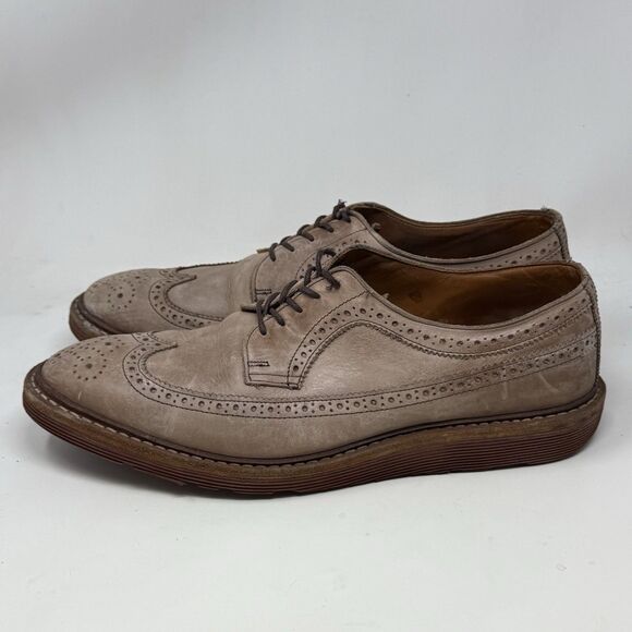 Allen Edmonds Shannon Drive Derby Shoes Mens 11 Tan Beige Leather Brogue Wingtip - Picture 2 of 16